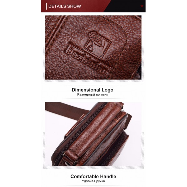 FUZHINIAO Fashion Business Soft Genuine Cow Leather Real Men Messenger Bag Trip Small Crossbody Shoulder Sac Male Handbag Zipper