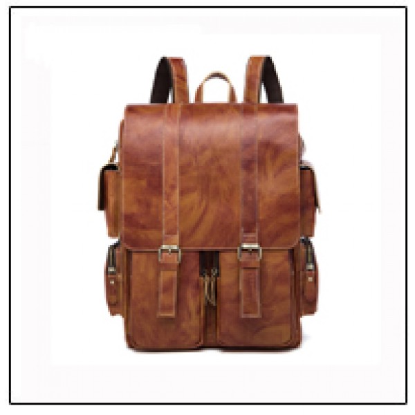 Men Fashion Casual Business Genuine Leather Backpa...