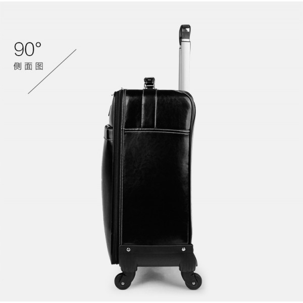 genuine leather travel bag  hand luggage on wheel