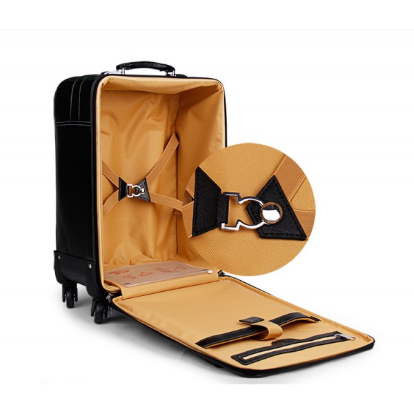 genuine leather travel bag  hand luggage on wheel