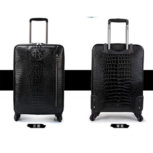 men Genuine Leather retro trolley luggage bag business suitcase with wheels
