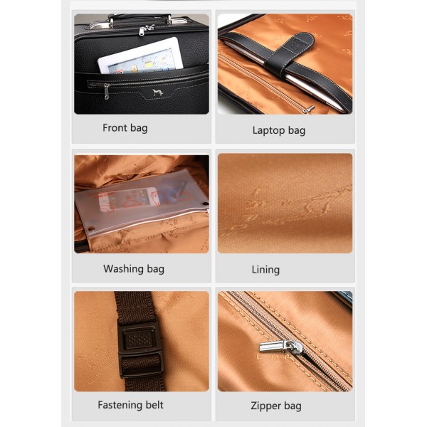 men black carry on rolling luggage PU leather Suitcases on wheel