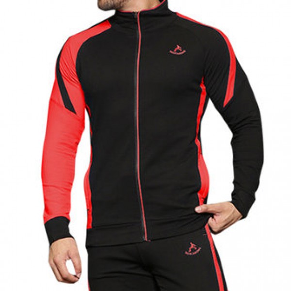 Mens Wear-Resistant Flexible Sweat Sportswear Zipper Stand Collar Fitness Suit