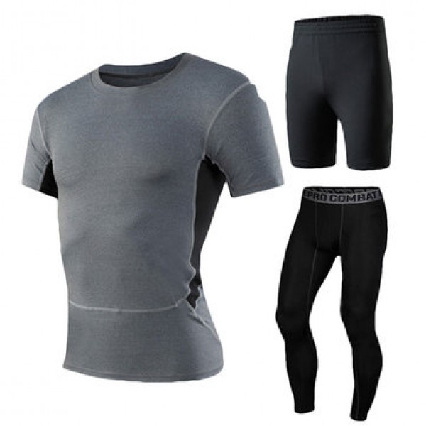 Men Fitness Three-piece Gym Sportswear Casual Quick-drying Tights Running Sports Suit