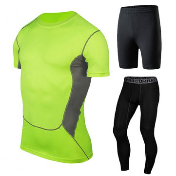 Men Fitness Three-piece Gym Sportswear Casual Quick-drying Tights Running Sports Suit