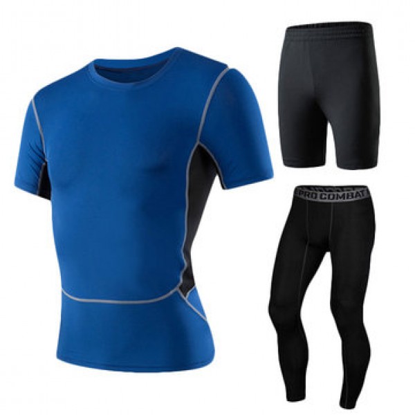 Men Fitness Three-piece Gym Sportswear Casual Quick-drying Tights Running Sports Suit