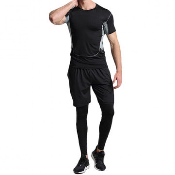 Men Fitness Three-piece Gym Sportswear Casual Quick-drying Tights Running Sports Suit
