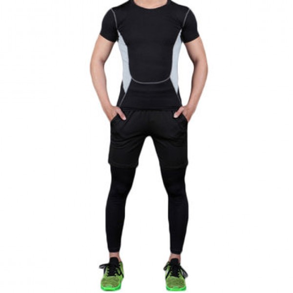 Men Fitness Three-piece Gym Sportswear Casual Quick-drying Tights Running Sports Suit