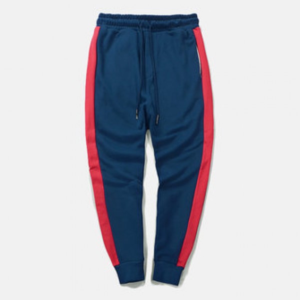 Men Cotton Fashion Striped Feet Pants Casual Elastic Waist Sports Pants