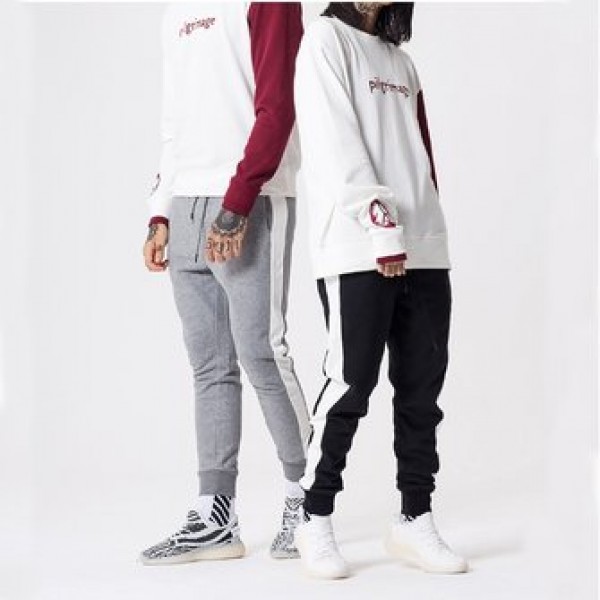 Men Cotton Fashion Striped Feet Pants Casual Elastic Waist Sports Pants