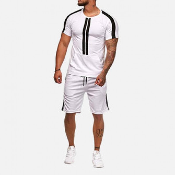 Mens Short Sleeve Casual Sport Suit Athleisure Sportswear