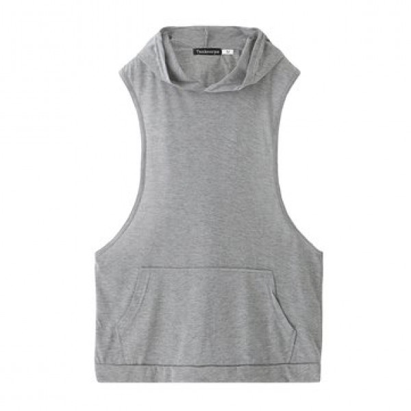 Stylish Men Hooded Sleeveless Loose Vest Solid Color Fitness Tank Tops