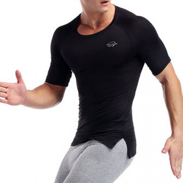 Elastic Quick Drying Compression Fitness Tops Men Split Hem Breathable Slim Fit Sport T-shirt