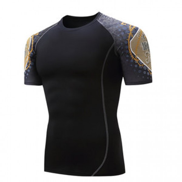 Summer Casual Men Gym Fitness Training Tights Sports T-shirts Quick Drying Elastic O-Neck Tees