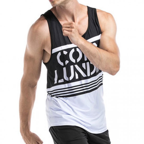 Men Leisure Printed Breathable Vest Round Neck Quick Drying Fitness Traning Sport Tops