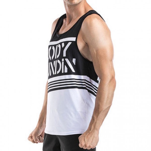 Men Leisure Printed Breathable Vest Round Neck Quick Drying Fitness Traning Sport Tops