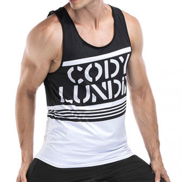 Men Leisure Printed Breathable Vest Round Neck Quick Drying Fitness Traning Sport Tops