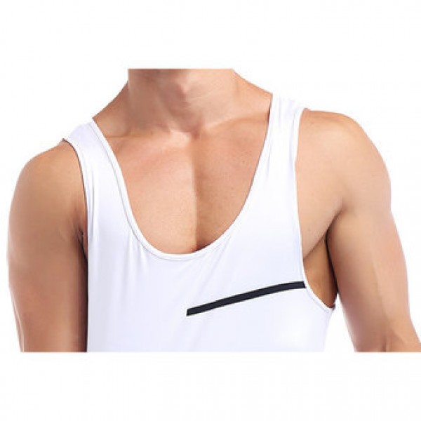 White Quick Drying Line Printed Tight Fitness Sleeveless T-shirt Men Running Training Sport Vest