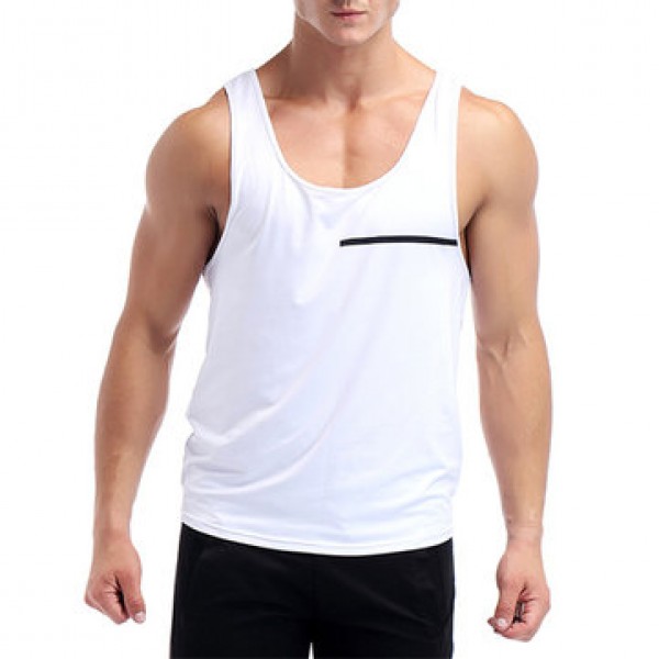 White Quick Drying Line Printed Tight Fitness Sleeveless T-shirt Men Running Training Sport Vest