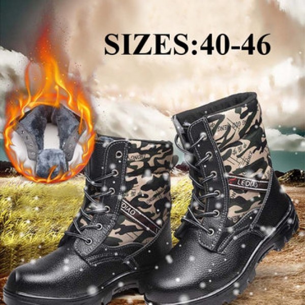 TENGOO Winter Mens Camouflage Steel toe Fur Lined work Ankle boots Labor Safety Shoes Work Shoes Waterproof