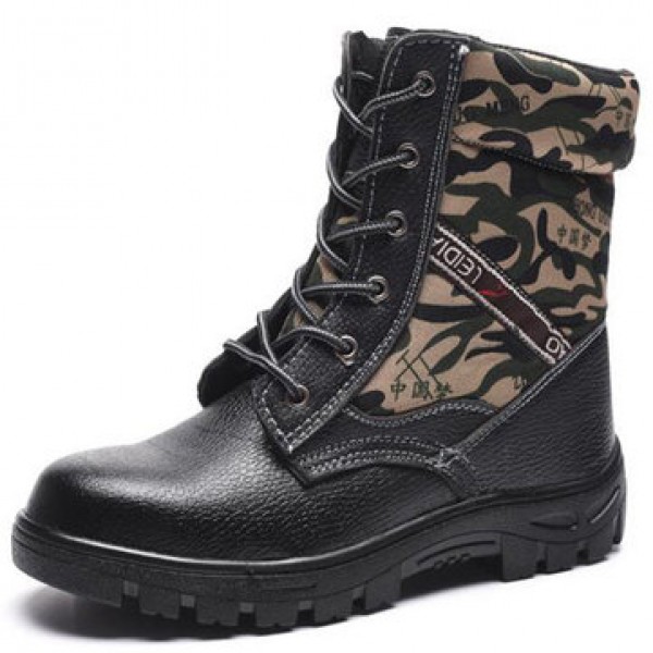 TENGOO Winter Mens Camouflage Steel toe Fur Lined work Ankle boots Labor Safety Shoes Work Shoes Waterproof