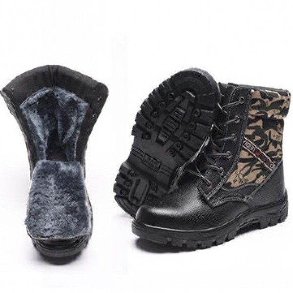 TENGOO Winter Mens Camouflage Steel toe Fur Lined work Ankle boots Labor Safety Shoes Work Shoes Waterproof