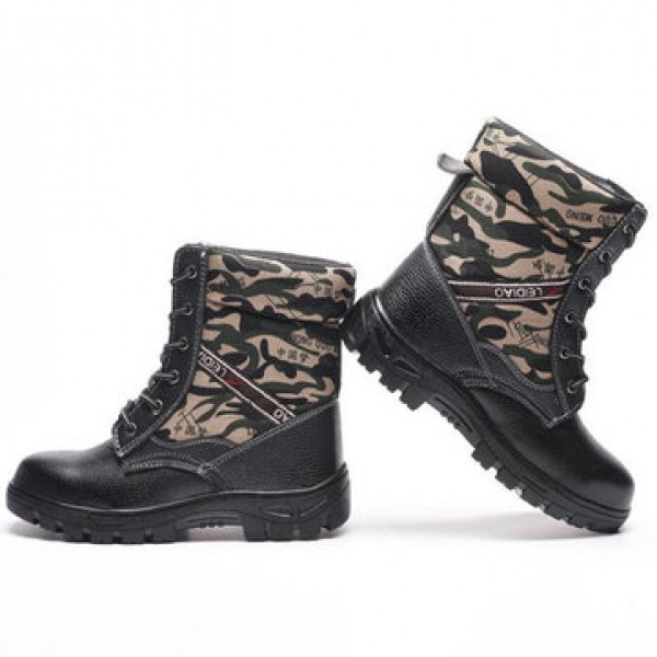 TENGOO Winter Mens Camouflage Steel toe Fur Lined work Ankle boots Labor Safety Shoes Work Shoes Waterproof