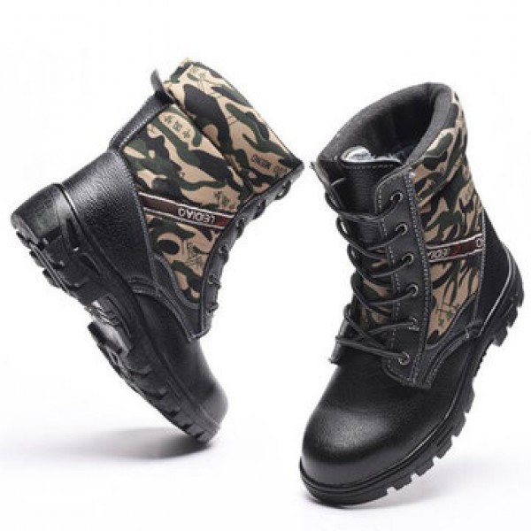 TENGOO Winter Mens Camouflage Steel toe Fur Lined work Ankle boots Labor Safety Shoes Work Shoes Waterproof
