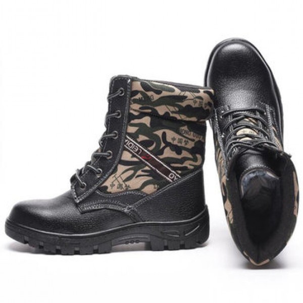 TENGOO Winter Mens Camouflage Steel toe Fur Lined work Ankle boots Labor Safety Shoes Work Shoes Waterproof