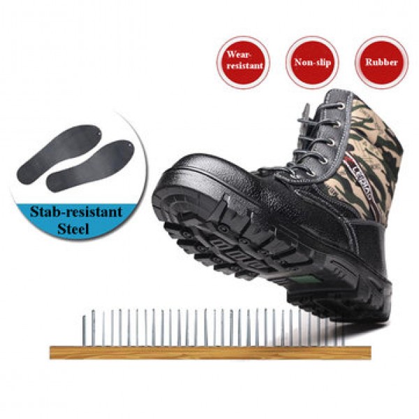 TENGOO Winter Mens Camouflage Steel toe Fur Lined work Ankle boots Labor Safety Shoes Work Shoes Waterproof