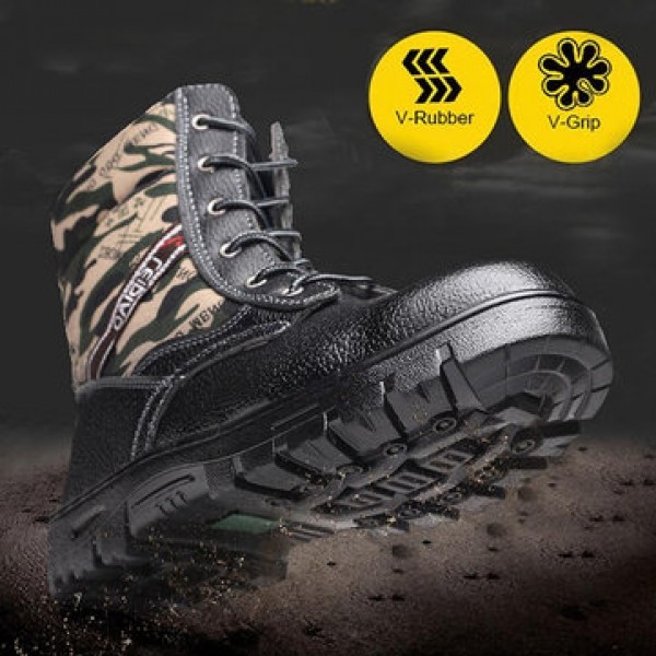 TENGOO Winter Mens Camouflage Steel toe Fur Lined work Ankle boots Labor Safety Shoes Work Shoes Waterproof