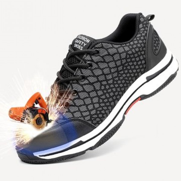 TENGOO 703 Men Ultralight Safety Shoes Work Shoes Fluorescent Anti-slip Anti-Collision Steel Toe Running Shoes