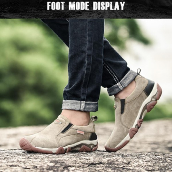 Mens Outdoor Breathable Athletic Shoes Cowhide TPR Elastic Slip-on Sport Sneakers