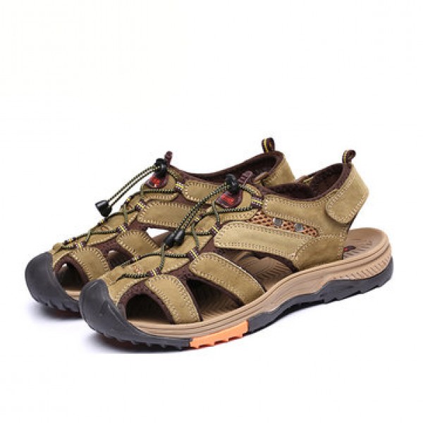 Men Travel Genuine Leather Cowhide Male Summer Beach Casual Suede Rubber Sandals Slippers Shoes