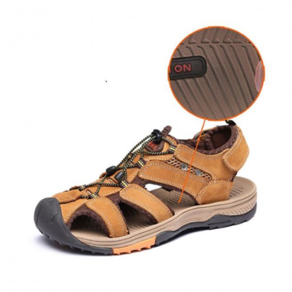 Men Travel Genuine Leather Cowhide Male Summer Beach Casual Suede Rubber Sandals Slippers Shoes