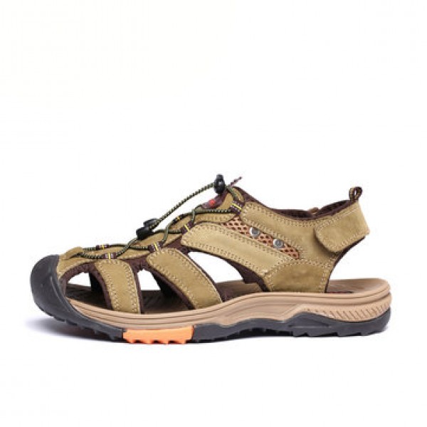 Men Travel Genuine Leather Cowhide Male Summer Beach Casual Suede Rubber Sandals Slippers Shoes