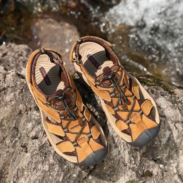 Men Travel Genuine Leather Cowhide Male Summer Beach Casual Suede Rubber Sandals Slippers Shoes