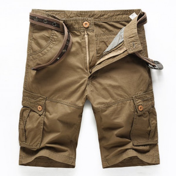 Outdoor Summer Mens Cotton Multi Pockets Solid Col...