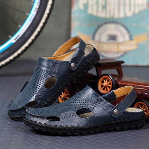 Leather Hollow Men Sandals Slippers Summer Casual Beach Light Weight Soft Breathable Durable