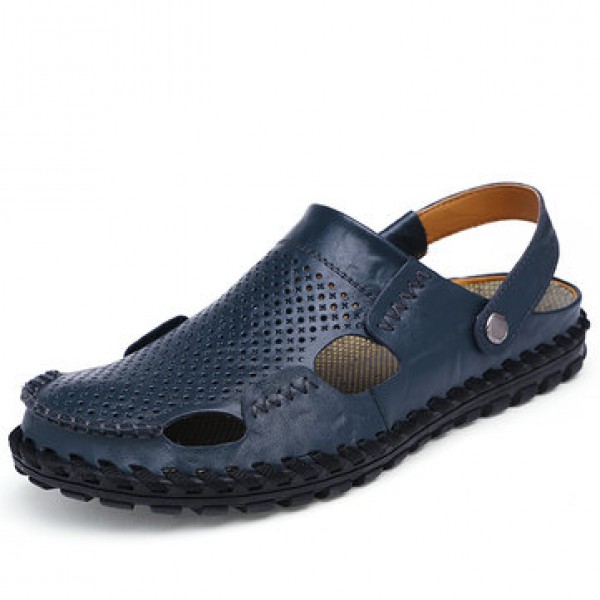 Leather Hollow Men Sandals Slippers Summer Casual Beach Light Weight Soft Breathable Durable