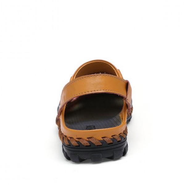 Leather Hollow Men Sandals Slippers Summer Casual Beach Light Weight Soft Breathable Durable