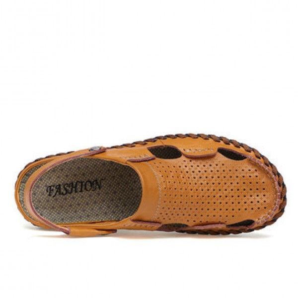 Leather Hollow Men Sandals Slippers Summer Casual Beach Light Weight Soft Breathable Durable