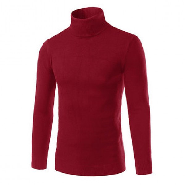 Men Fall Winter Brief Style Solid Color Stand Collar Slim Fit Casual Knitted Sweater Cycling Sports Shirts