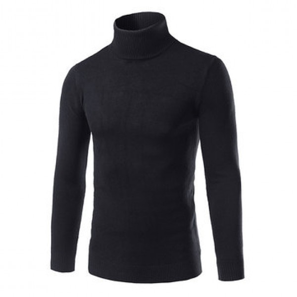 Men Fall Winter Brief Style Solid Color Stand Collar Slim Fit Casual Knitted Sweater Cycling Sports Shirts