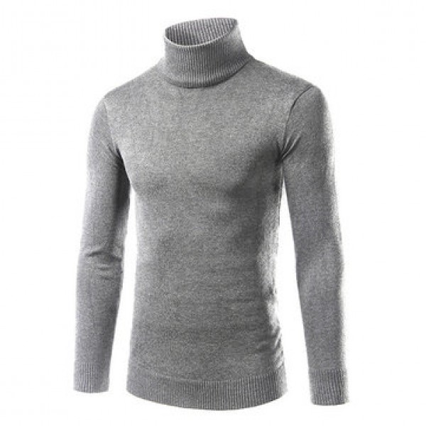 Men Fall Winter Brief Style Solid Color Stand Collar Slim Fit Casual Knitted Sweater Cycling Sports Shirts