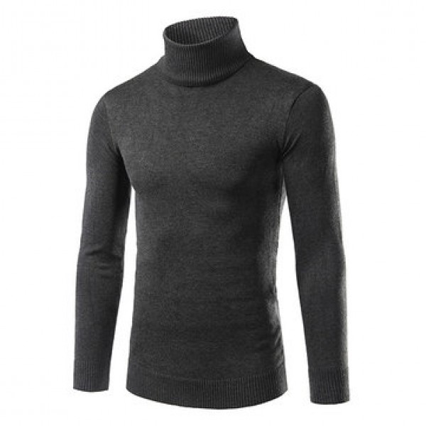 Men Fall Winter Brief Style Solid Color Stand Collar Slim Fit Casual Knitted Sweater Cycling Sports Shirts