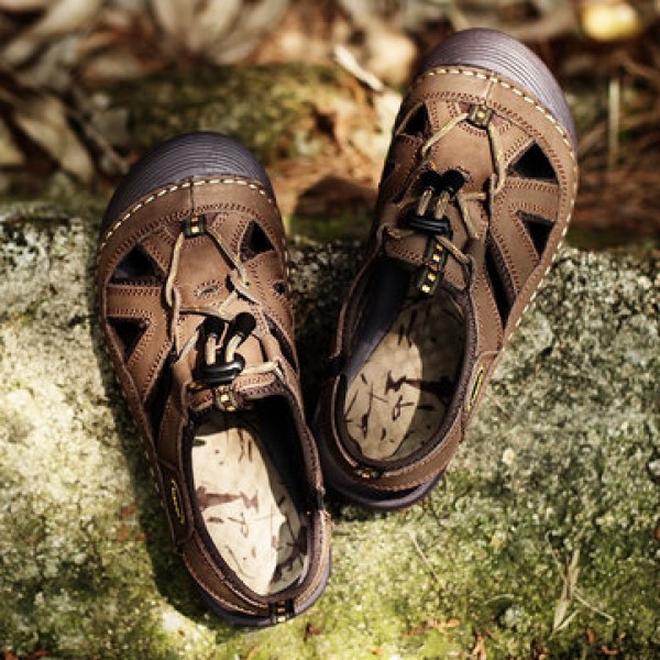 Men Rubber Leather Soft Breathable Sandals Slippers Beach Running Sports Slippers