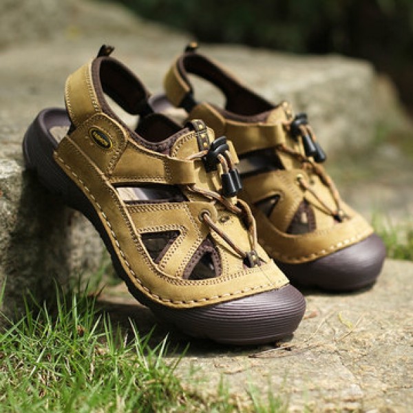 Men Rubber Leather Soft Breathable Sandals Slippers Beach Running Sports Slippers