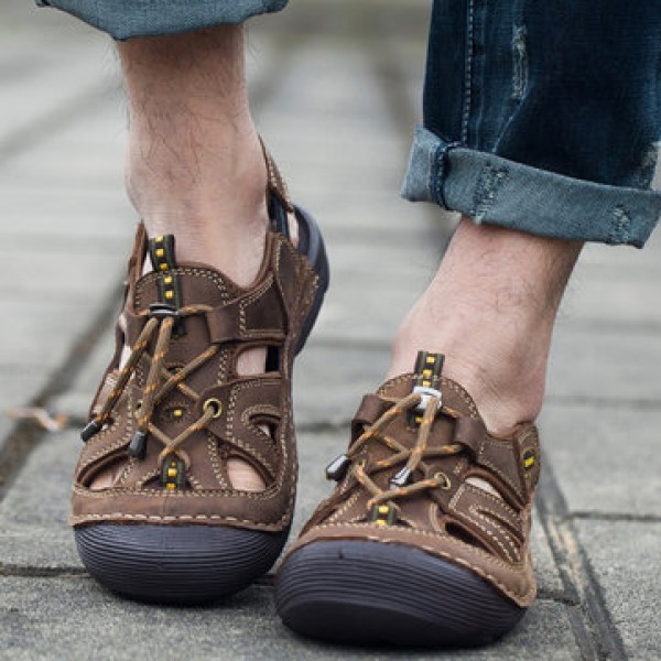 Men Rubber Leather Soft Breathable Sandals Slippers Beach Running Sports Slippers