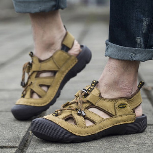 Men Rubber Leather Soft Breathable Sandals Slippers Beach Running Sports Slippers